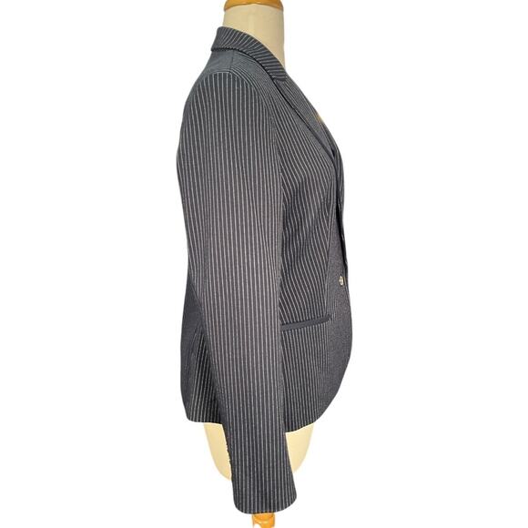 Tommy Hilfiger Women's Navy Pinstripe Blazer Size 10 Single Button Elbow Patches - Picture 6 of 12